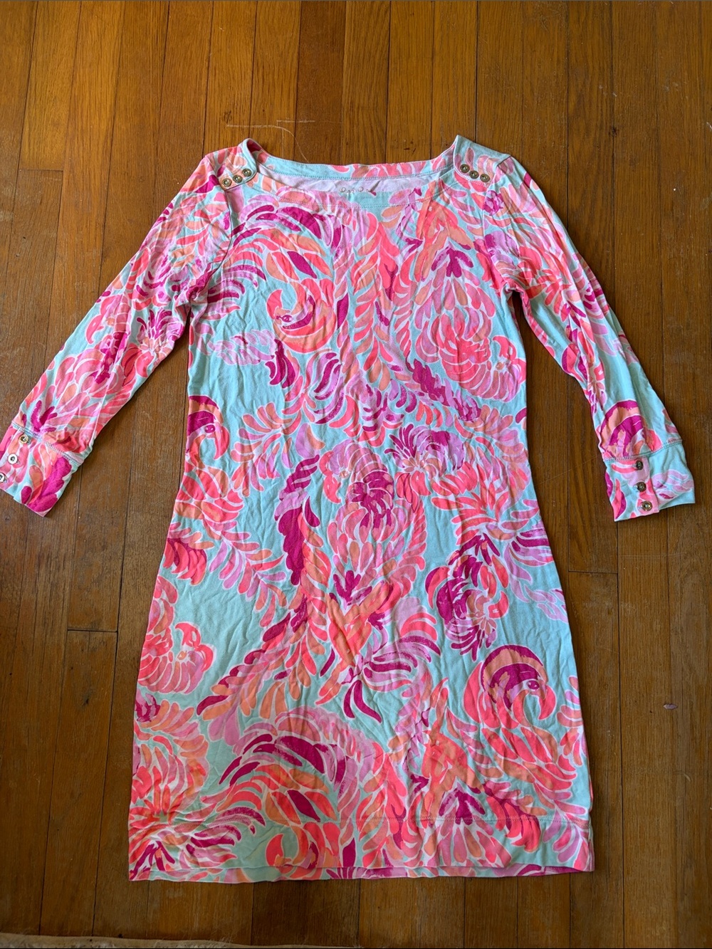 Lilly Pulitzer Aqua, Pink & Coral Long Sleeve Shift Dress